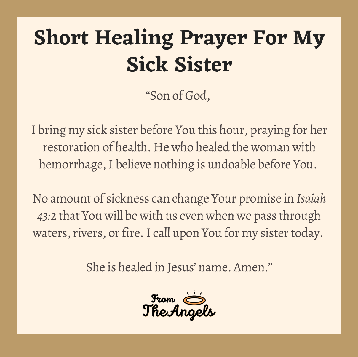 Short Healing Prayer For My Sick Sister